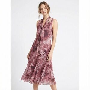 TERI JON by Ricki Freeman 100% Silk Fully Lined Floral Midi Dress MADE IN USA 8